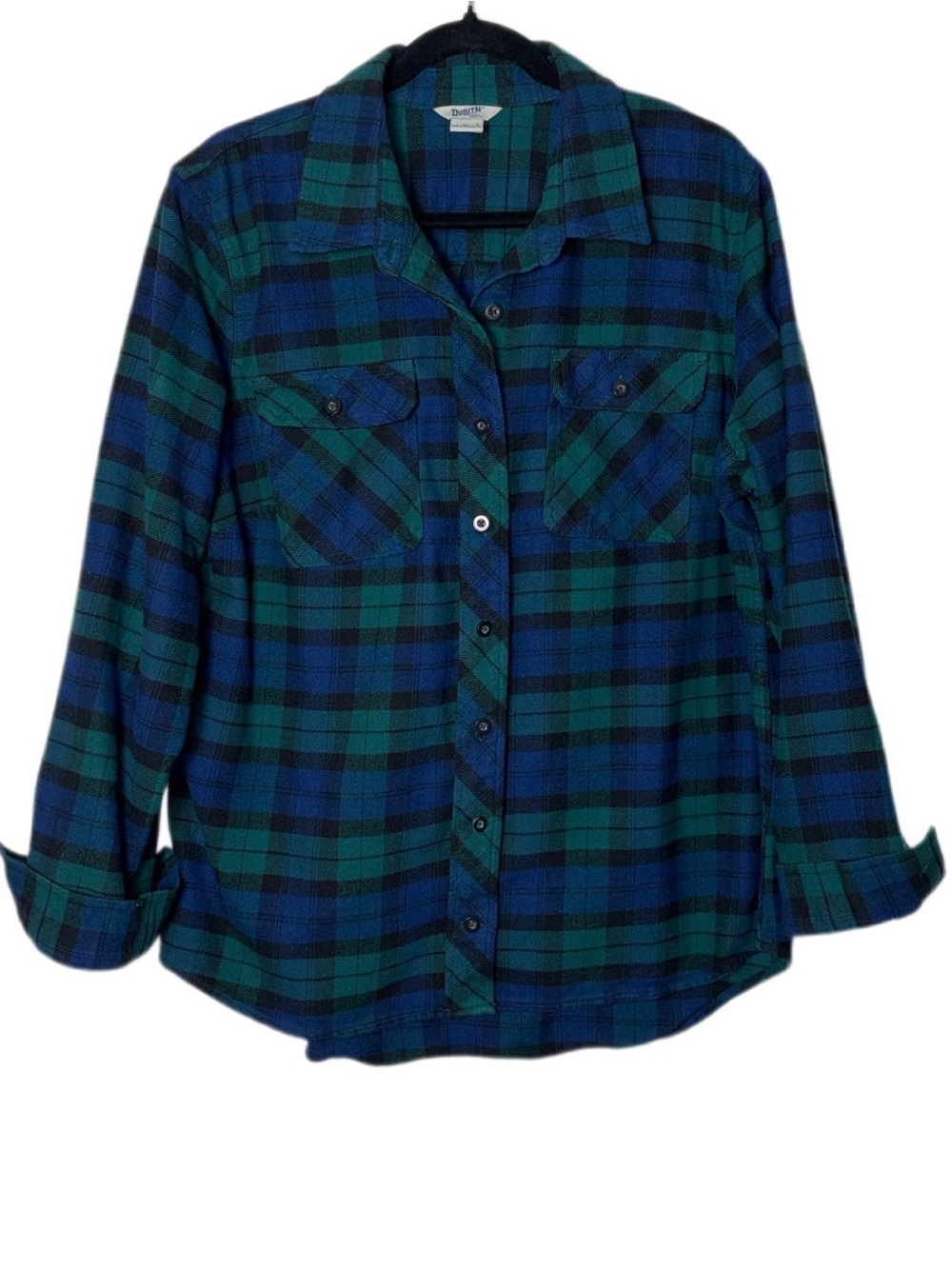 Duluth Trading Co. Women's Folklore Flannel Shirt Size XL Green,Blue Black 56461
